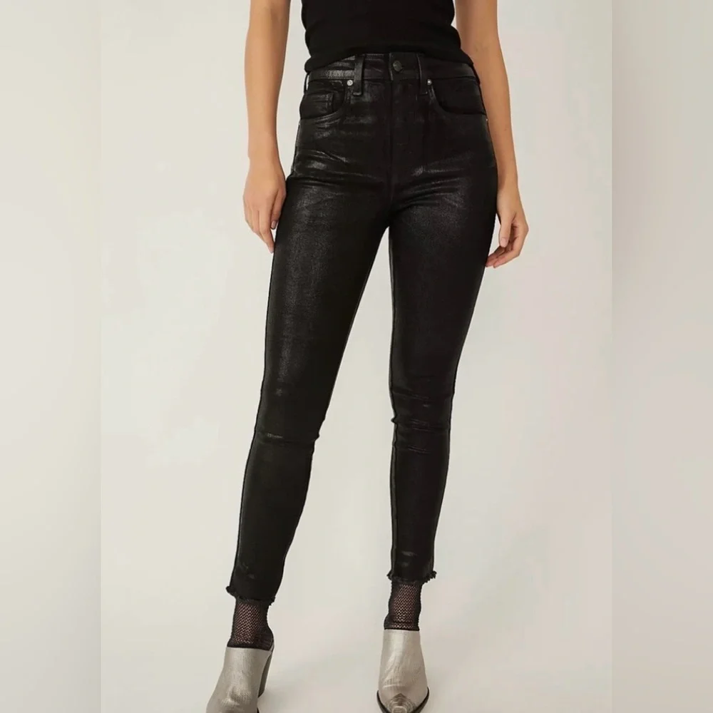 NWOT We The Free High Rise Coated Shimmering Black Denim